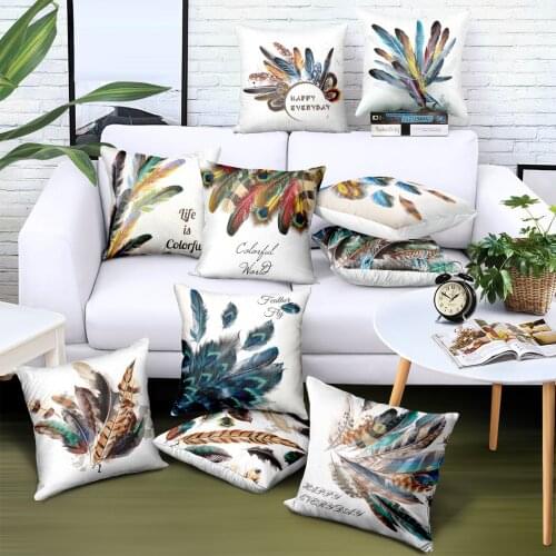 Colorful Peacock Feathers Cushion Cover Modern Fashion Nordic Polyester Twill Pillow Cover Sofa Chair Throw Pillows Decorative