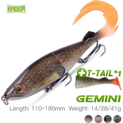 Kingdom Fishing Lure 14g 28g 41g Sinking Pencil Hard Swimbait With Soft T Tail and Flame Tail For Bass Pike Carp Trout Trolling