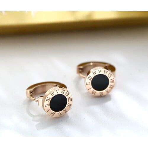 YUN RUO Rose Gold Color Roman Numerals Stus Earring Ear Clip 316 L Titanium Steel Fashion Jewelry Woman Birthday Gift Never Fade