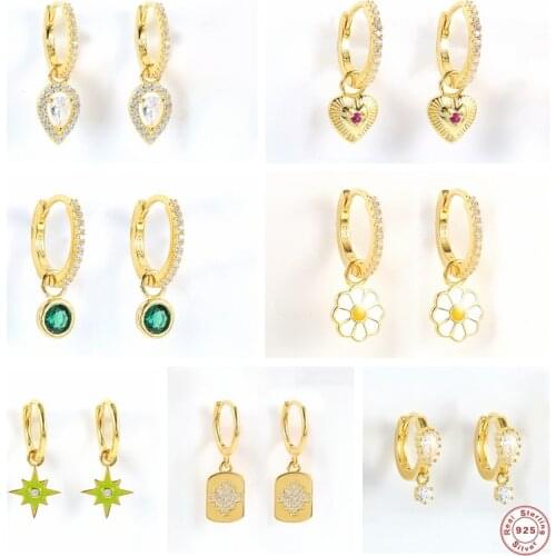 S925 Sterling Silver Hoop Earrings Octagon Love Heart Bling Zircon Circel Earring For Women orecchini donna CZ Wedding Jewelry