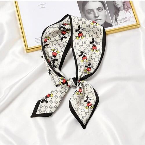 Disney Mickey Silk Neck Scarf Female Hair Tie Collar Bandanas Head Band Wraps Neckerchief Headband For Ladies Bag Decoration