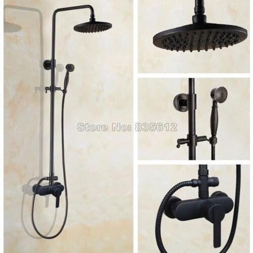 Bathroom Single Handle Rain Shower Faucet Set Black with Handheld Shower Oil Rubbed Bronze Mixer Tap Wall Mounted Whg154