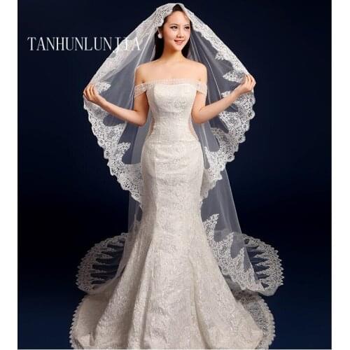 Wedding Bride Head Veil Cathedral White Long Lace Wedding Lace Headdress Elegant Women Accessories