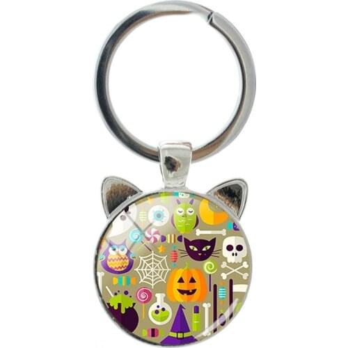 TAFREE Halloween Image Interesting Styling Novelty Handmade Silver-plated Cat Ear Keychain Men and Women Accessories Jewelry
