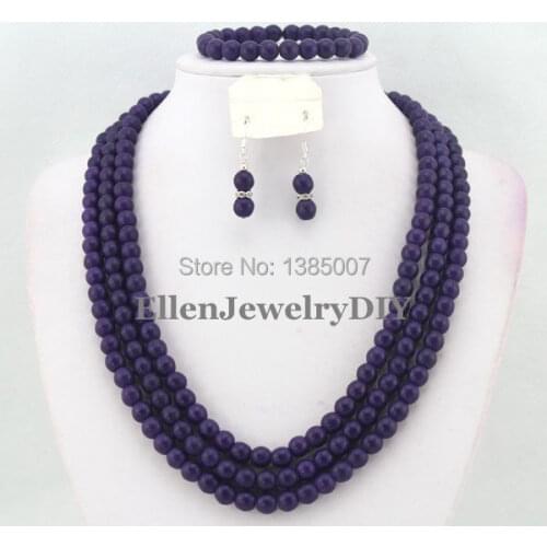 Dark Purple African Jewelry Set Nigerian African Wedding Beads Jewelry Set Beads Necklace Set W6616