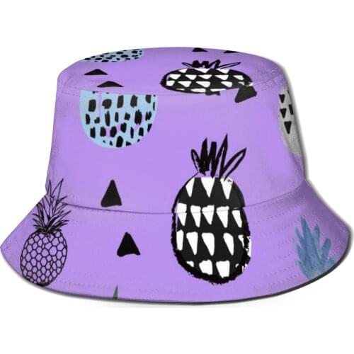 NOISYDESIGNS Fashion Bucket Hat Women Double-side Wearing Fishermans Hats Pineapple Printing Caps Folding Pescador Hat Purple