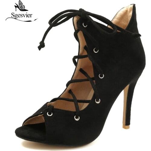 Sgesvier Women Ankle Rome Sandals Thin High Heel Woman Shoes Large Size 46 Lace up Peep Toe Party Shoes Gladiator Sandalias B270