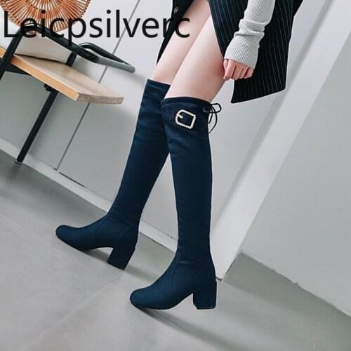 Over the knee boots Autumn And Winter The New fashion Round head Lace up mid heel Womens shoes plus size 33-45 6.5cm high