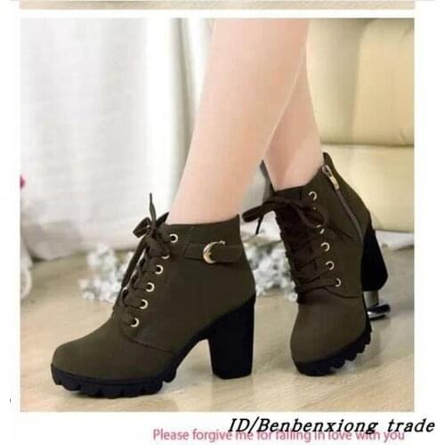2021 New spring Winter Women Pumps Boots High Quality Lace-up European Ladies shoes PU high heels Boots Fast delivery