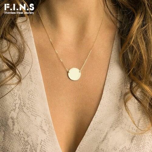 F.I.N.S Three-tone Korean Style Ladies Stainless Steel Necklace Chokers Necklaces for Women Simple Round Glossy Pendant Necklace