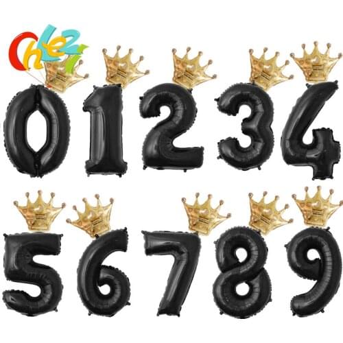 32inch Black Gold Silver Number balloon Gold Crown Foil ballons figure 1 2 3 4 5 6 7 8 year Boy girl Birthday Party Decoration