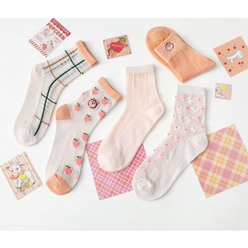 10 Pieces=5 Pairs Fashion Women Socks New Spring Girls Cotton Socks Color Novelty Women Cute Sweet Crew Socks Casual Funny Socks