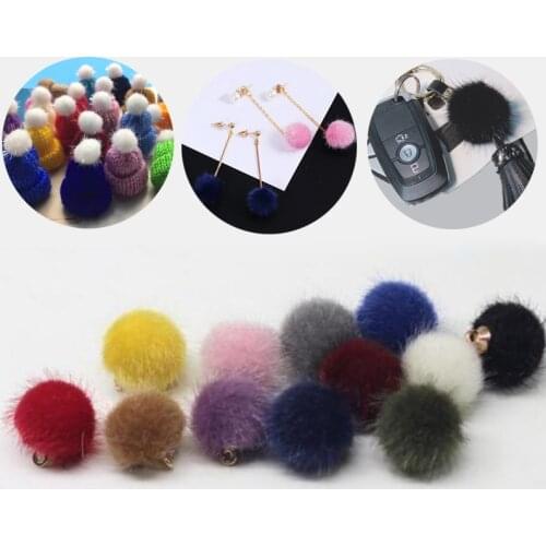 10pcs Fur Pompom Covered Ball Beads Charm Necklace Pendant For 11Color Making DIY Woman Jewelry Accessories