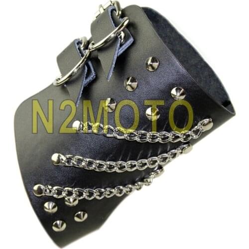 Black Cool Punk Glove Mens Biker Stud Chain Right Hand Glove Adjustable Strip Universal