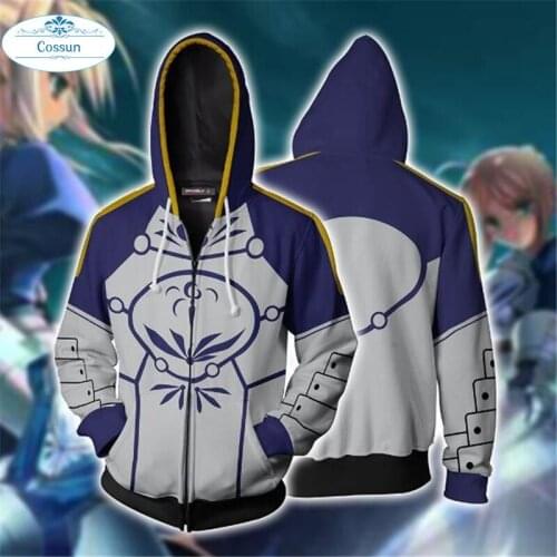COSSUN Anime Fate/stay night Saber Cosplay Costume zipper hoodie Cosplay men and women casual sports sweater New