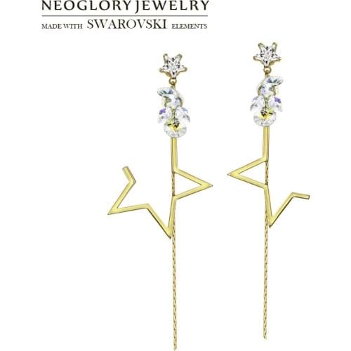 Neoglory Austria Crystal & Zircon Long Drop Earrings Exquisite Shining Star Style Cute Girl Party For Lady Daily Dress Gift