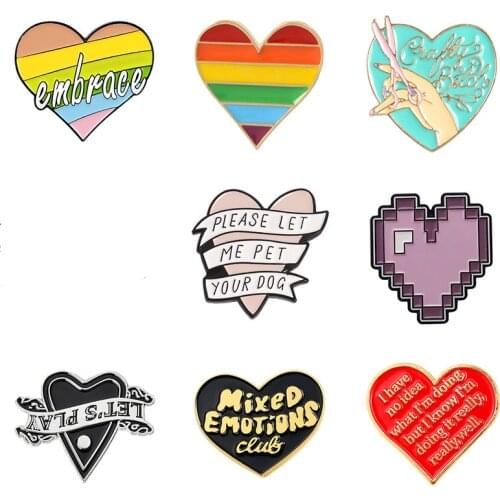 Heart Theme Series Enamel Pin Custom Letter Love Cartoon Brooches Bag Lapel Pin Button Badge Jewelry Gift for Friends Wholesale