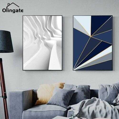Geometric Color Block Modern Wall Art Abstract Blue Line Heart Shaped Canvas Painting One Piece Posters Prints Home Decor Gift