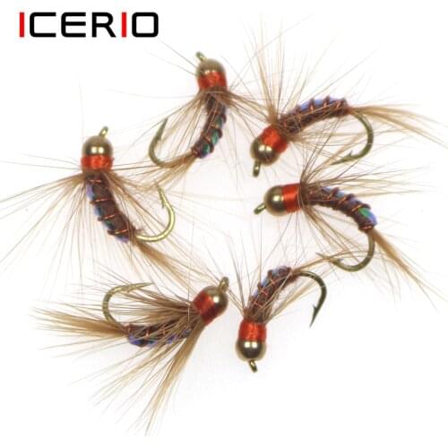 ICERIO 6PCS Brass Bead Head Polish Variant Nymph Flies Trout Fly Fishing Lure 12