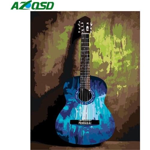 AZQSD Painting By Number Blue Guitar Drawing On Canvas Diy Paint By Number For Adults Instrument Kits Modern Wall Art