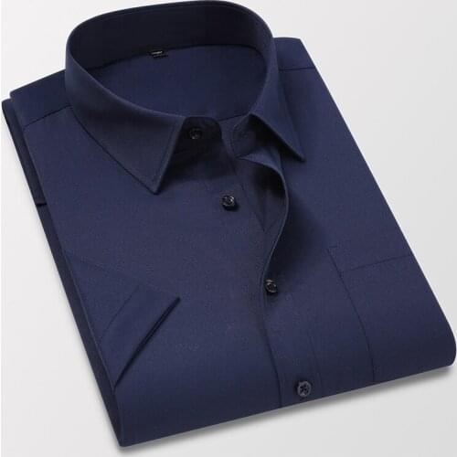 2020 Summer Shirts Men Short Sleeve Turn-Down Collar Slim Fit Pocket Fashion Business Formal Casual Dress Shirts Mans Clothing