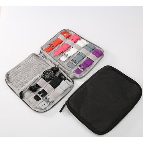 Multifunction Portable Watch Strap Organizer Watch Band Box Storage Bag Watchband Holder Watch Travel Case Pouch Gray Black
