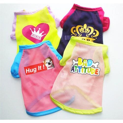 Fashion Cartoon Letters Mesh Dog T-shirt Breathable Short Sleeve Summer Dog Clothes For Small Medium Dog Pet T-shirt Mesh Tops