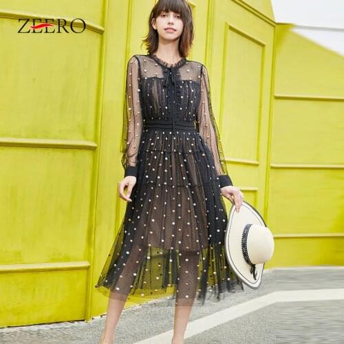 Autumn Summer Women Blace Polk Dot Mesh Lace Up Ruffels Midi Dress Elegant Female Long Sleeve Sexy Pink Party Dresses Vestidos