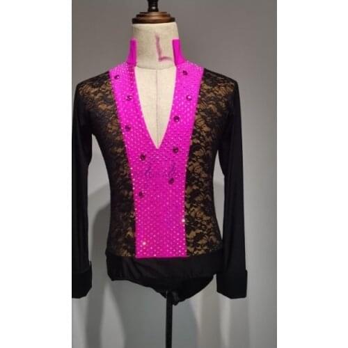 100% New shine stones Competition Mans latin shirt-KAKA-M047(each colour,ecah size)