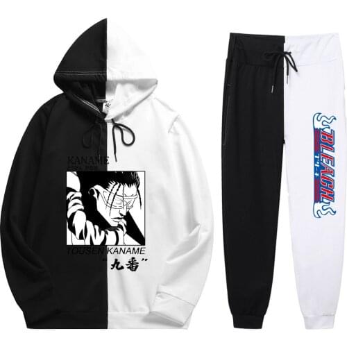 New Japanese Summer Anime BLEACH Print Hoodies Sweatshirt Casual Soft Patchwork Thin Hoodie+Pants Man 2 Pieces Sets men sets