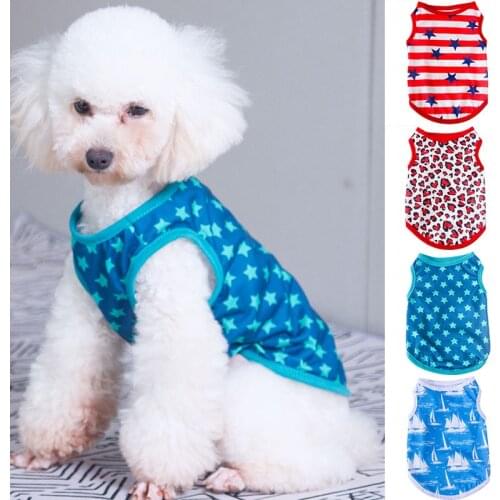 Super Hot Dog Clothing Summer Thin Vest Dog O-Neck Sleeveless T-Shirt Pet Striped Star Vest For Small Medium Dogs Pet Supplies