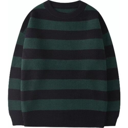 YYCZF Autumn Winter Sweater Womens Casual Round Neck Long Sleeve Loose Woman Pullovers Striped Jumper Warm Teen Gril Sweaters