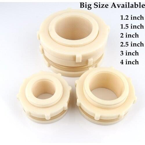 2pcs 1.2 Inch~4 Inch Female Thread ABS Aquarium Water Tank Adapter Joints Fish Tank Drainage Intake Joint Drain Pool Connector
