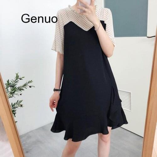 Short-sleeved Dress Summer New Fake Two-piece Polka Dot Color Matching Dress French Womens Chiffon Ruffled Dress