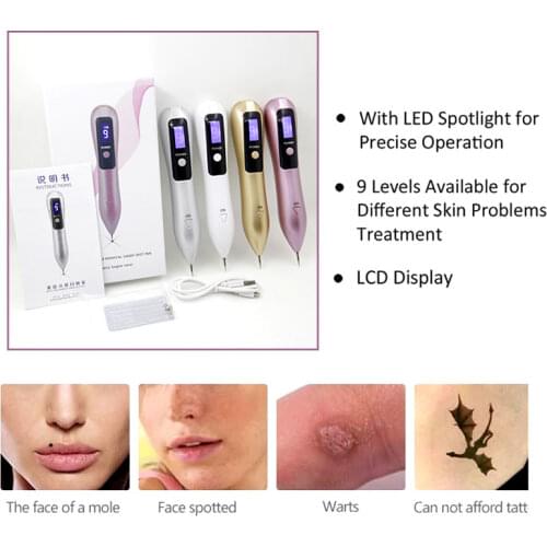 LCD Plasma Pen Spot Remover LED Lighting Laser 9 Level Face Care Point Pen Wart Tag Tattoo Removal Tool