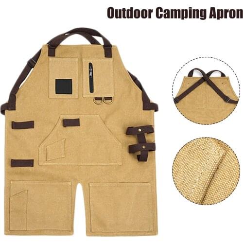 Outdoor Kitchen Apron Cotton Chef Work Apron For Men Women With Tools Pocket Adjustable Straps For Grill Restaurant Bar Shop