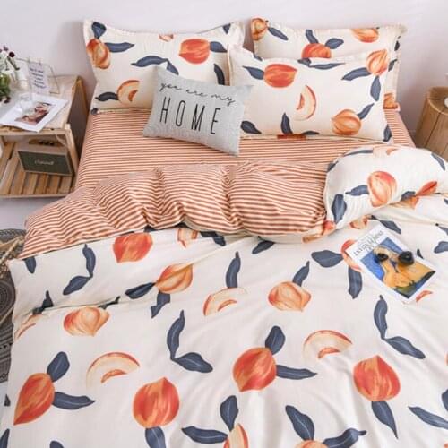Nordic Bed Cover Breathable Bed Sheet Home Textiles Printing Bedding Set Peach Duvet Cover for Home Soft Bedspread On The Bed