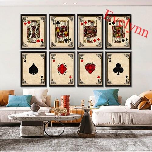 Retro Canvas Poster Playing Card Ace Of Spades,Diamonds,Clubs,King Hearts Print Abstract Wall Artmodular Picture Decor Painting