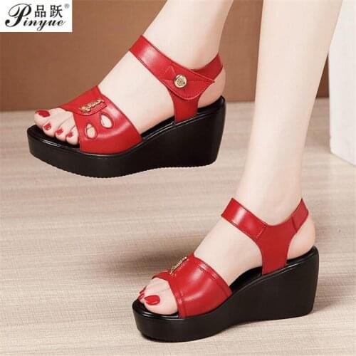 Plus Size 32-43 Sandals Women Shoes Summer High Heels Wedges Sandals Ladies Waterproof Beach Office mother Sandals