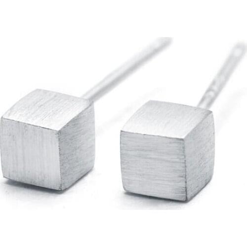 Shuangshuo Ethnic Cube Earrings Female Brushed Square Stud Earrings for Women Geometric Earings Fashion Jewelry oorbellen S034