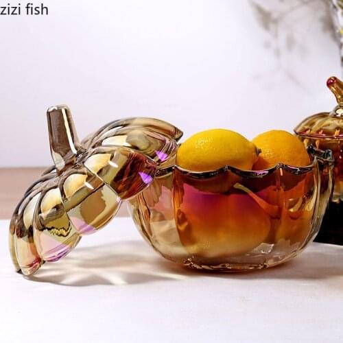 Glass Pumpkin Decorative Fruit Bowl Candy Jar Dessert Plate Salad Bowl Snack Dish Storage Tray Transparent Crystal Fruits Basket