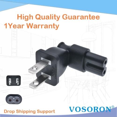 US 2 Prong Right Angle AC power Plug Adapter IEC figure 8 C7 receptacle to NEMA 1-15P