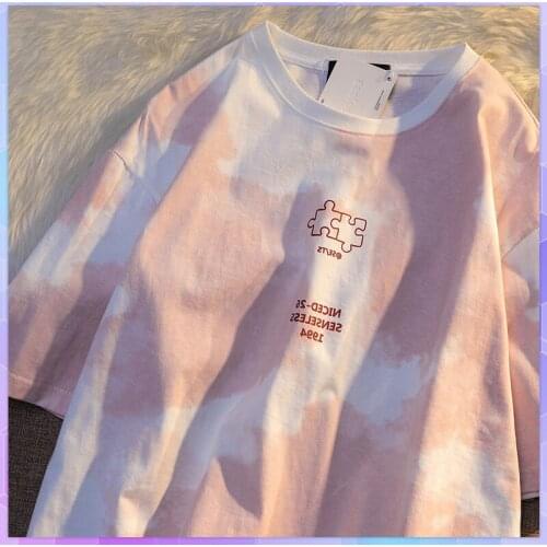 Women Short Sleeve T Shirts Oversized Tie Dye t-shirt female Harajuku Loose Korean All Match Students Simple Chic Tee Shirt