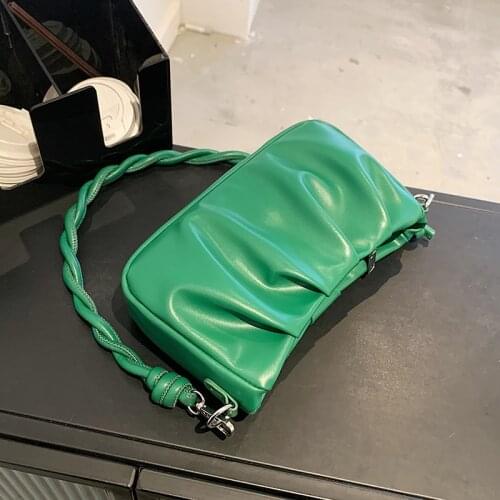 Green Rope Belt Small PU Leather Crossbody Bags for Women 2021 Designer Lady Branded Trending Shoulder Purses and Handbags