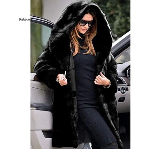 Women Faux Fur Long Hooded Coat Autumn Winter Thick Warm Jackets Female Casual Loose Vintage Oversized Clothes