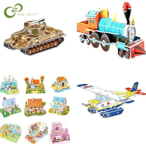 1 pcs Attractive Cartoon Seaplane Tank Train 3D Puzzle Jigsaw Interesting Learning Educational Toys For Children Kid Gift WYW