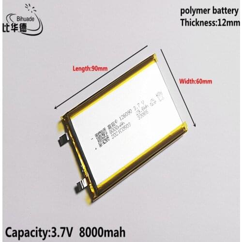 10pcs 3.7V Lithium polymer 8000mAh 126090 Soft package battery For Power Bank Bluetooth Speakers Tablet DVD battery