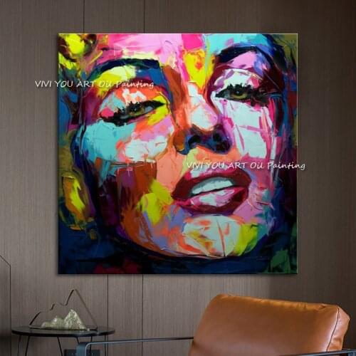 100% Handpainted Colorful Knife Women Face Marilyn Monroe Oil painting Graffiti Figure Large Size Pictures Wall Art Decor Gift