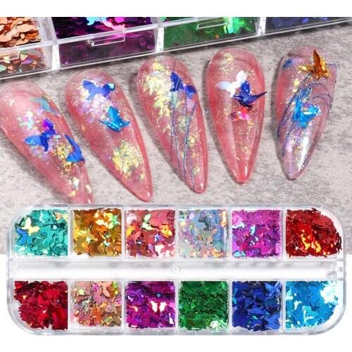 12Grids/Box Gradient Effect Nail Art Butterfly Parts Decoration Accessories Decor For Manicure