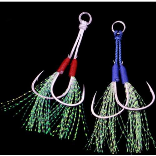 2pairs/lot Metal Jig Assist Hook With PE Line Feather Solid Ring Jigging Spoon Fishhook Fishing Lure